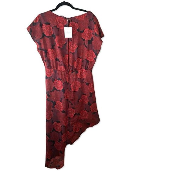 L’Academie Elaina midi dress red Peony rose print draped mini NWT $188 Revolve L - Picture 4 of 11
